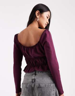 Miss Selfridge Long Sleeve Milkmaid Top-purple In Purple