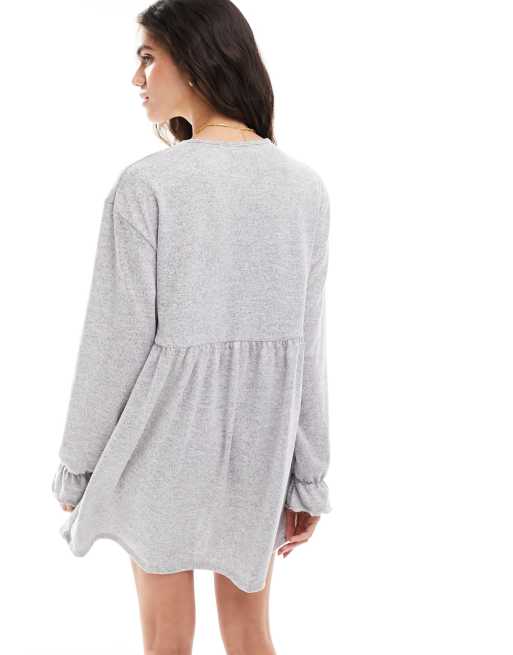 Miss Selfridge Long sleeve mini smock dress in gray