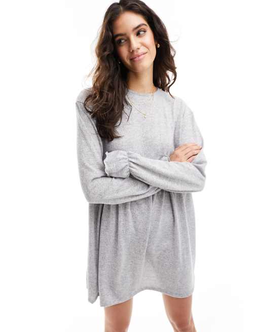 Miss Selfridge Long sleeve mini smock dress in gray