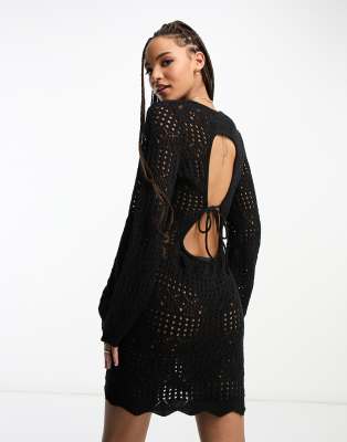 Long Black Crochet Dress