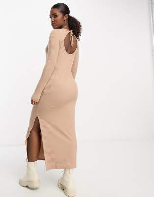 white long sleeve ribbed midi dress