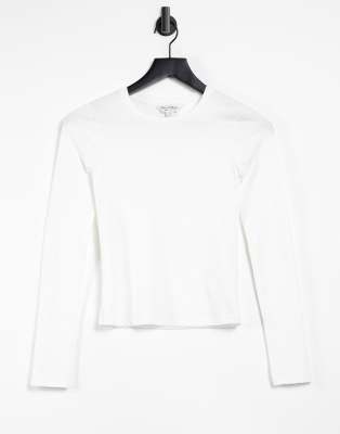 Miss Selfridge long sleeve ribbed t-shirt in white