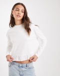[Miss Selfridge] Miss Selfridge long sleeve ruffle hem t-shirt in white XS WHITE