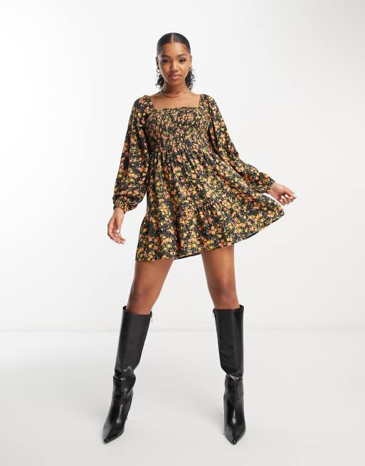 Shirred puff 2024 sleeve dress