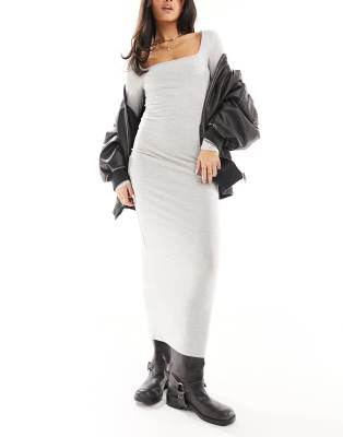 Miss Selfridge Long Sleeve Square Neck Super Soft Bodycon Maxi Dress In Gray  Heather | ModeSens