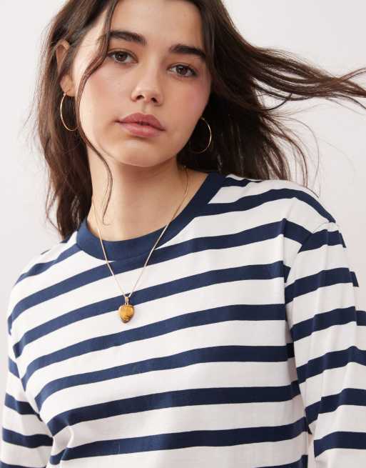Miss Selfridge long sleeve striped tee in navy