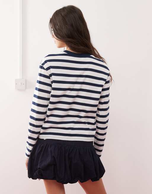Miss Selfridge long sleeve striped tee in navy