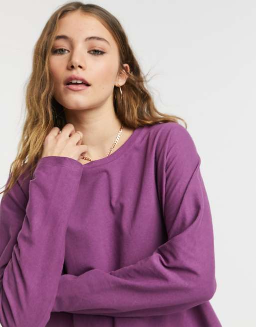 Miss Selfridge long sleeve t-shirt dress in purple, 3 of 4