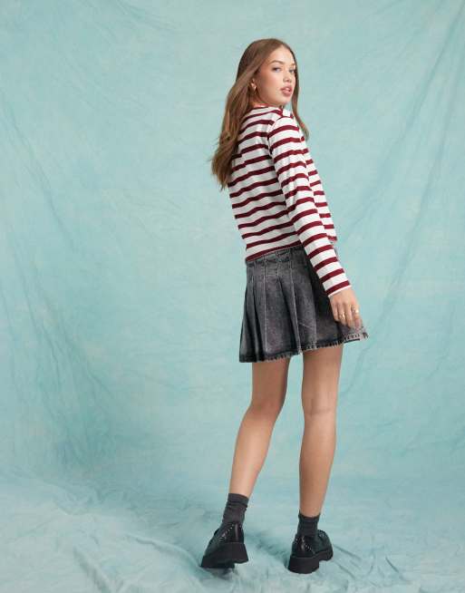 Miss Selfridge long sleeve t-shirt in burgundy stripe