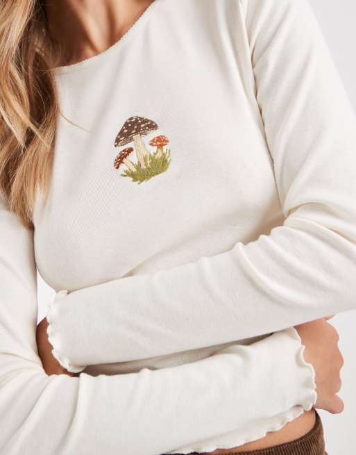 Miss Selfridge Long Sleeve t-shirt with mushroom embroidery, 2 of 4
