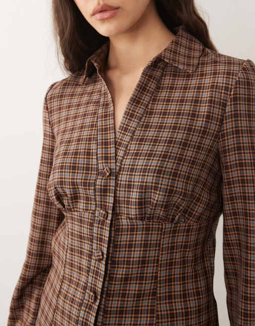 Miss Selfridge long sleeve tailored shirt in check (part of a set), 2 of 4