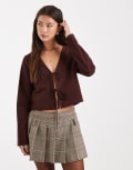 [Miss Selfridge] Miss Selfridge long sleeve tie front top in chocolate-Brown XS Chocolate