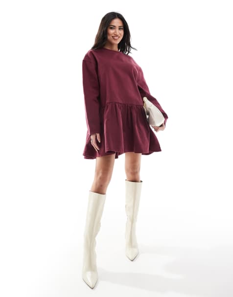 Miss Selfridge long sleeve tie neck denim tee dress - view 1