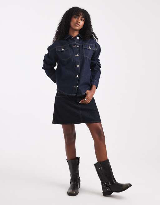 Miss Selfridge long sleeve western shirt in indigo wash, 3 of 4