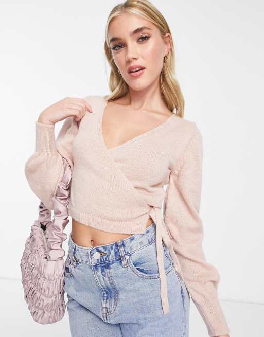 Miss Selfridge long sleeve wrap over cardigan in pink ASOS