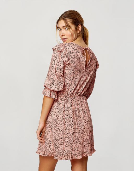 Miss Selfridge long-sleeved tea dress in pink marble print