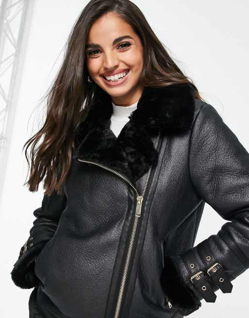 Miss Selfridge longline aviator jacket in black | ASOS