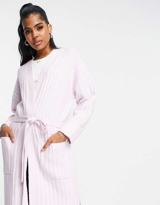 Miss Selfridge longline belted cardigan in lilac ASOS