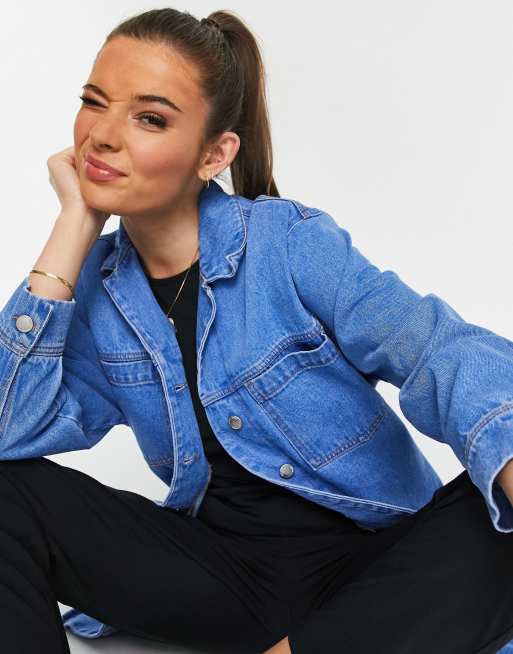 Miss Selfridge longline belted denim jacket in midwash blue, 4 of 4
