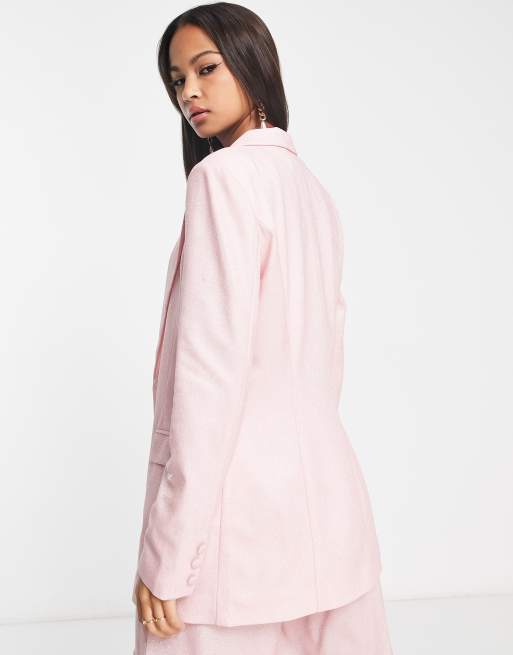 Miss Selfridge longline blazer co-ord in pink glitter, 4 of 4