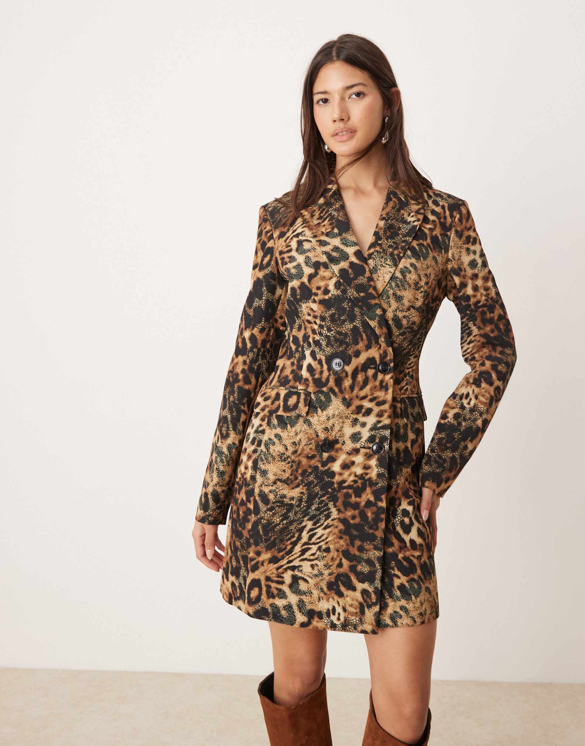 miss selfridge longline blazer dress in animal print