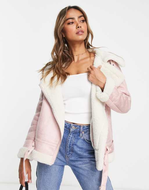 ASOS DESIGN hero borg jacket in pink