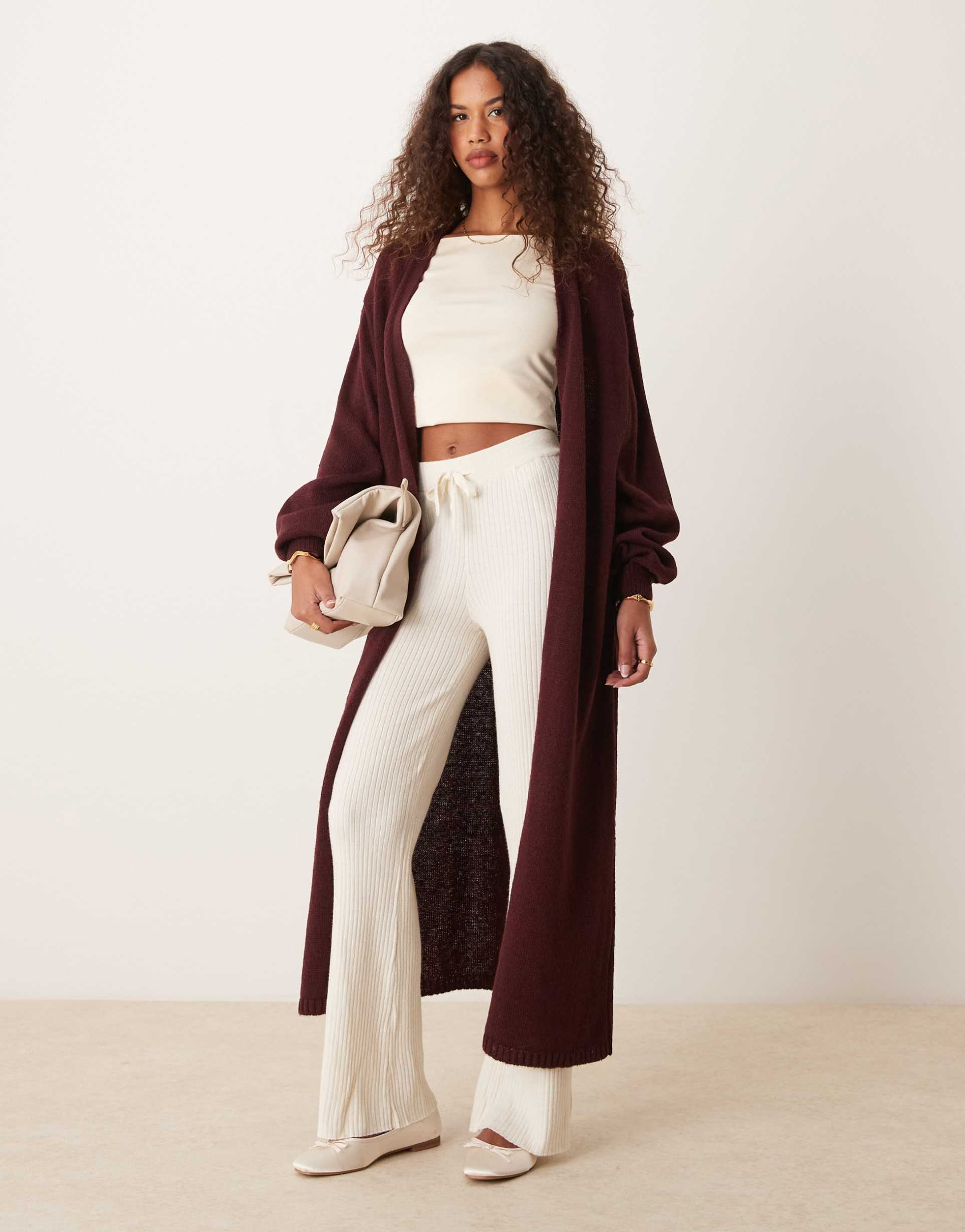 miss selfridge longline cardigan in burgundy
