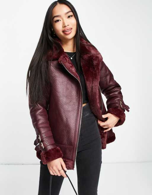 Maroon on sale aviator jacket