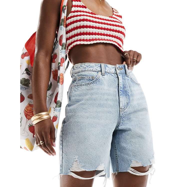 Bermuda Shorts Women's Distressed Boyfriend Shorts Miss Selfridge Longline  Denim Boyfriend Shorts In Bleach Wash ASOS