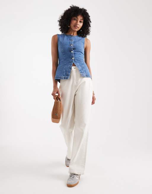 Miss Selfridge longline denim vest in blue wash, 2 of 4