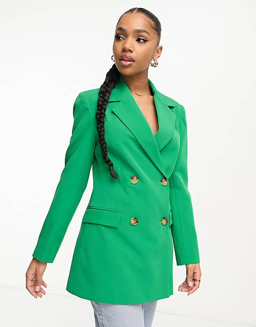 Miss Selfridge longline fitted waist blazer in bright green | ASOS