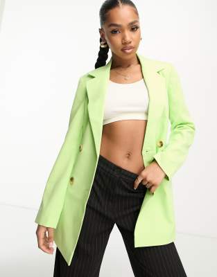 Miss Selfridge longline fitted waist blazer in lime green