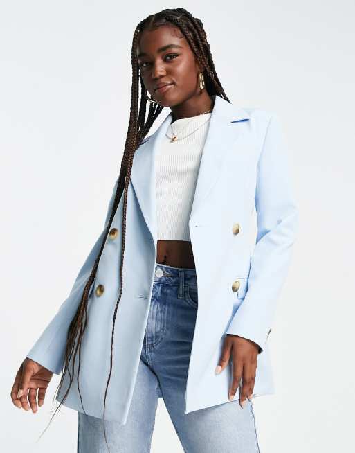 Miss Selfridge longline fitted waist blazer in pale blue | ASOS