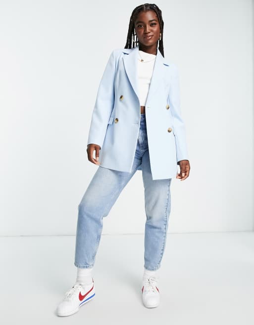 Women's Light Blue Single Breasted Longline Blazer