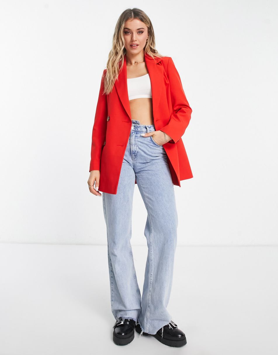 Miss Selfridge longline fitted waist blazer in red | research.engr.tu.ac.th