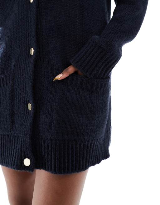 Miss Selfridge – Longline-Kleid im Strickjackenstil in Marineblau mit Oversize-Schnitt, 2 von 4