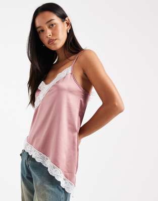 Miss Selfridge Longline Lace Top In Pink