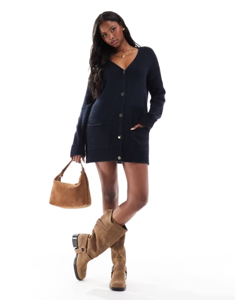 Miss Selfridge longline oversized cardigan dress in navy - view 1