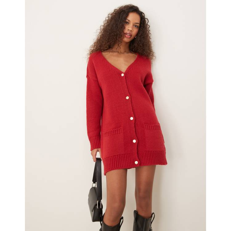 Miss Selfridge longline oversized cardigan dress in red ASOS