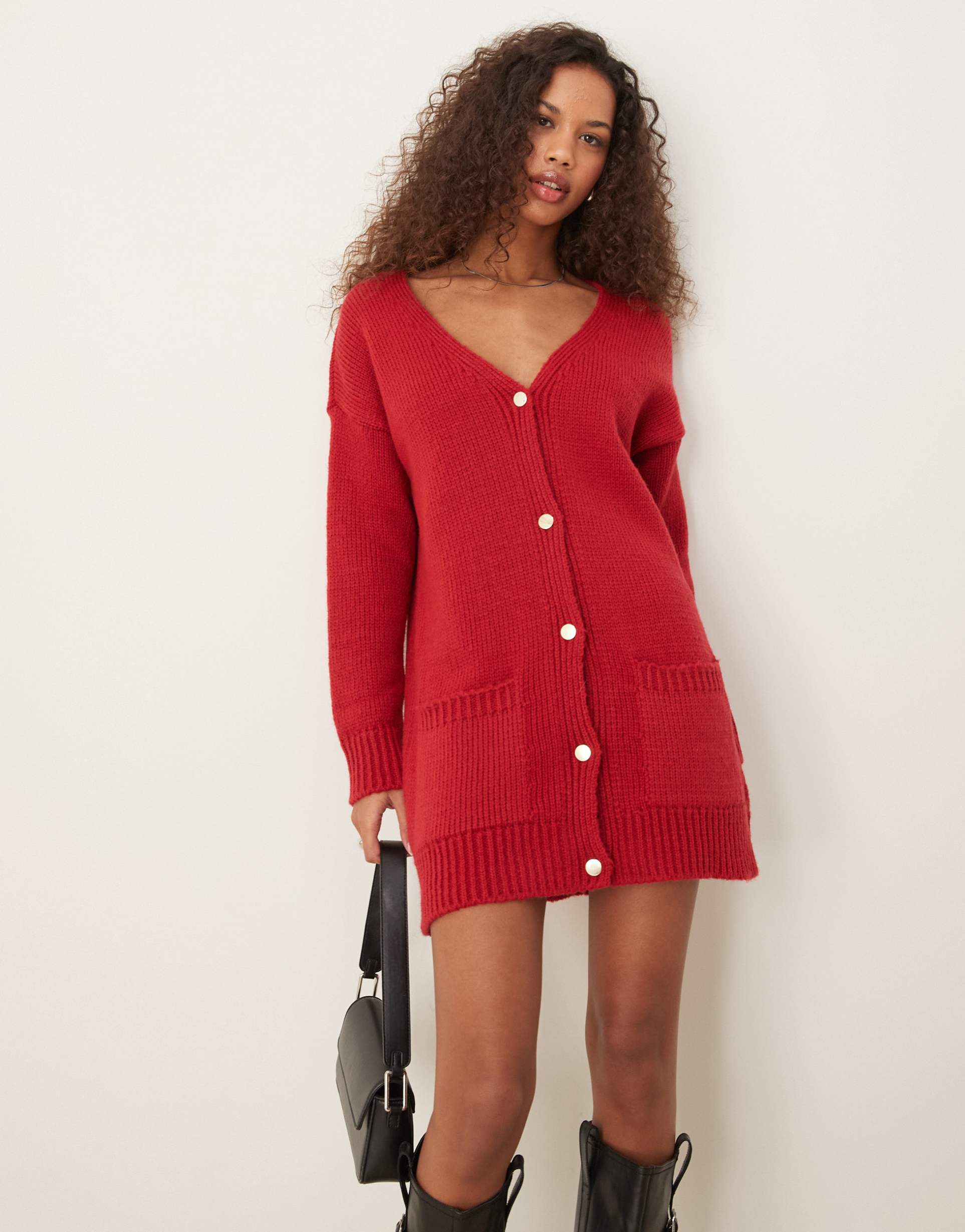 miss selfridge longline oversized cardigan dress in red