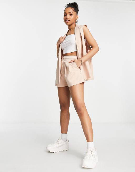 Miss Selfridge longline pinstripe short in blush - part of a set