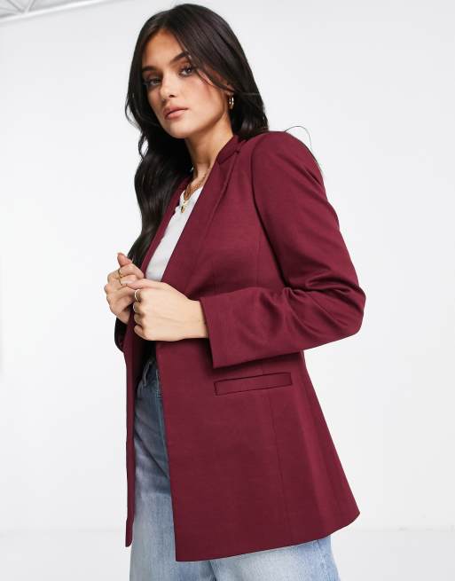 Miss Selfridge longline ponte blazer in burgundy | ASOS