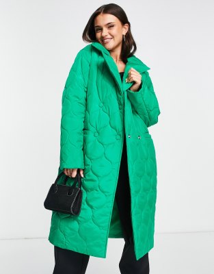 Miss Selfridge longline puffer coat in bright green ClassicfuncenterShops