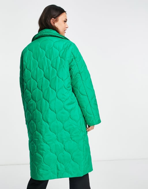 Miss Selfridge longline puffer coat in bright green