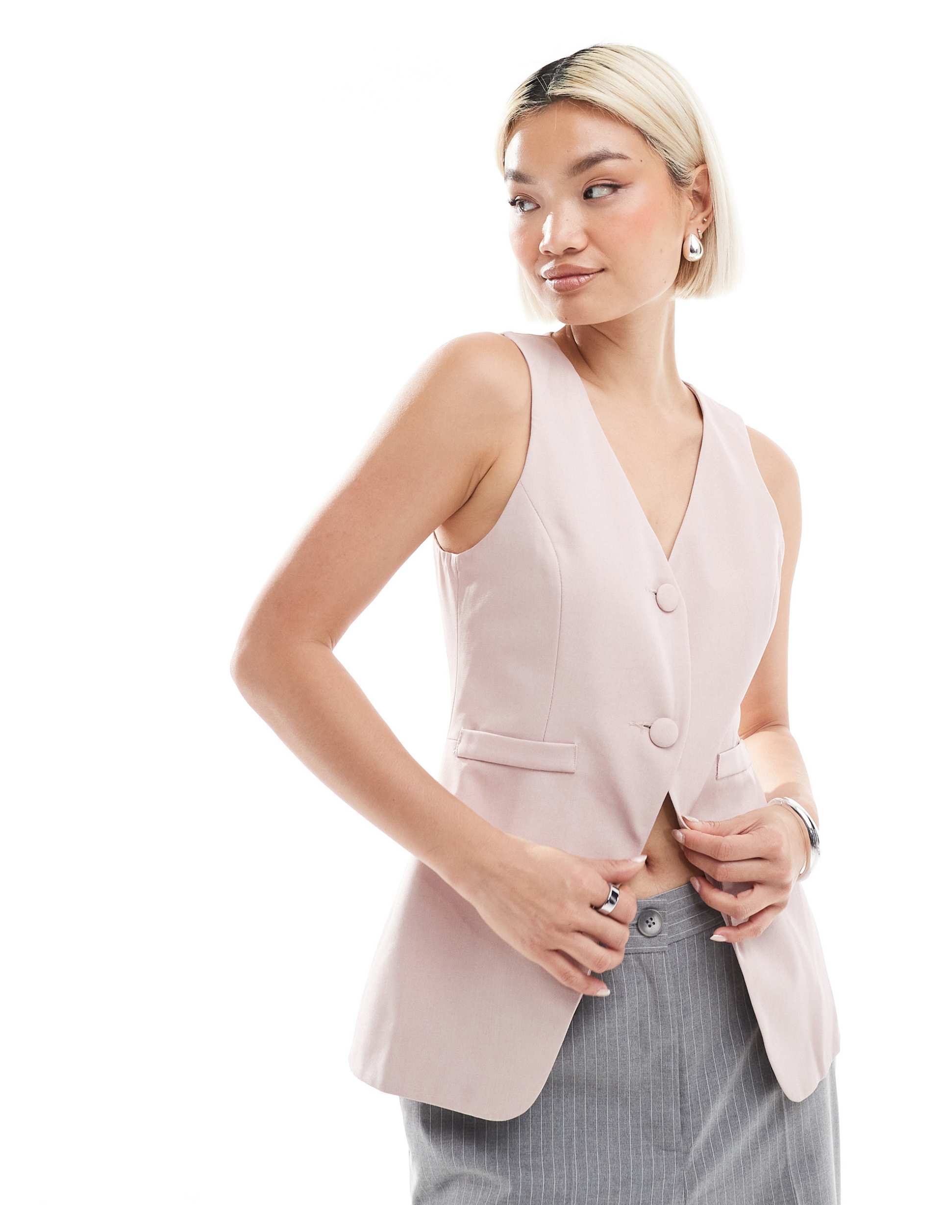 miss selfridge longline vest in light pink