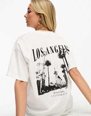 Miss Selfridge Los Angeles oversized t-shirt with back print in white