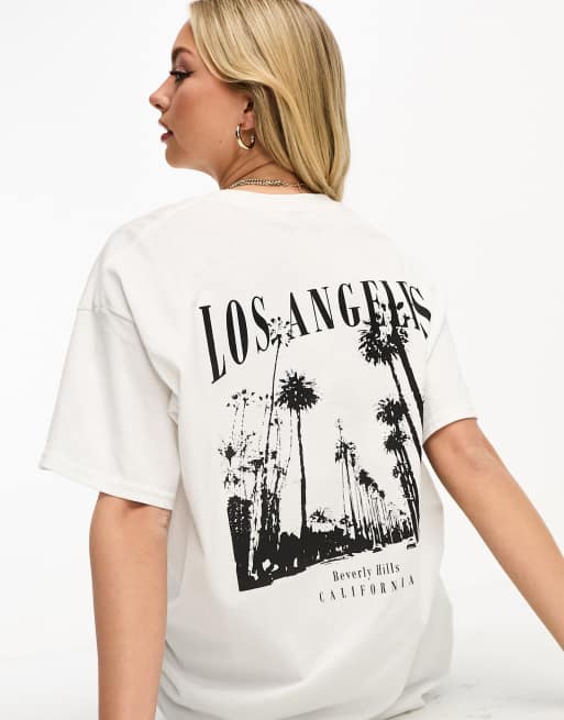 Miss Selfridge Los Angeles Oversized T-Shirt with Back Print in White