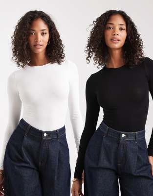 Miss Selfridge - Lot de 2 bodys ras de cou à manches longues-Multicolore