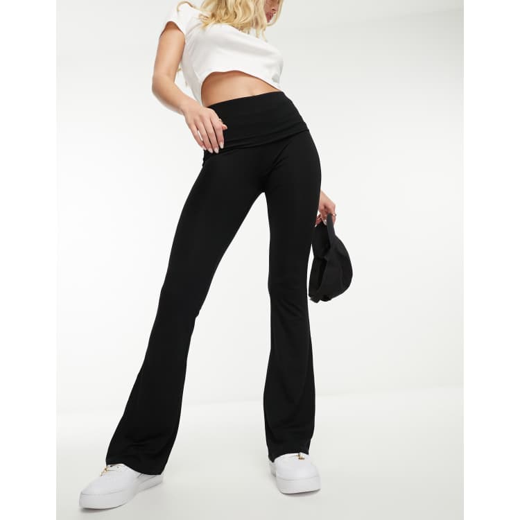 Miss Selfridge low rise deep fold over waistband flare legging in black |  ASOS