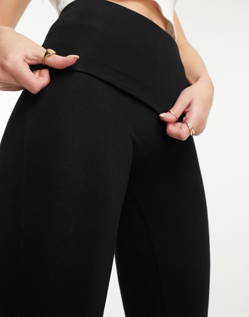 Miss Selfridge low rise deep fold over waistband flare legging in black